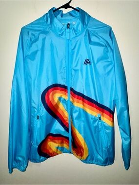 Aldi Gear 2023 Light Blue Retro Rainbow 🌈 Stripe Windbreaker Jacket